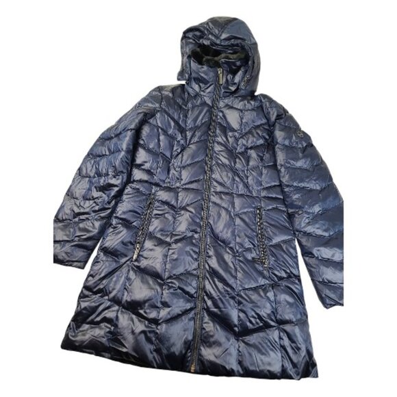 Michael Kors Women's Navy Packable Diamond Quilted Hooded Parka Jacket Size S - Picture 1 of 7